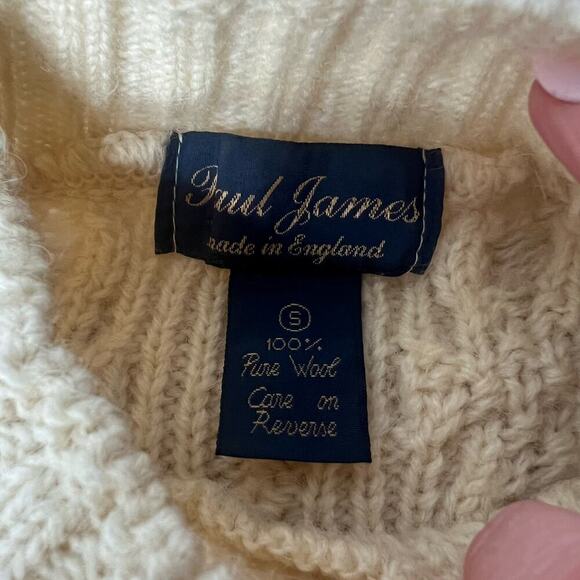 Vtg PAUL JAMES Men's Size Small England 100% Wool Cable Knit Sweater Fisherman - Picture 8 of 8